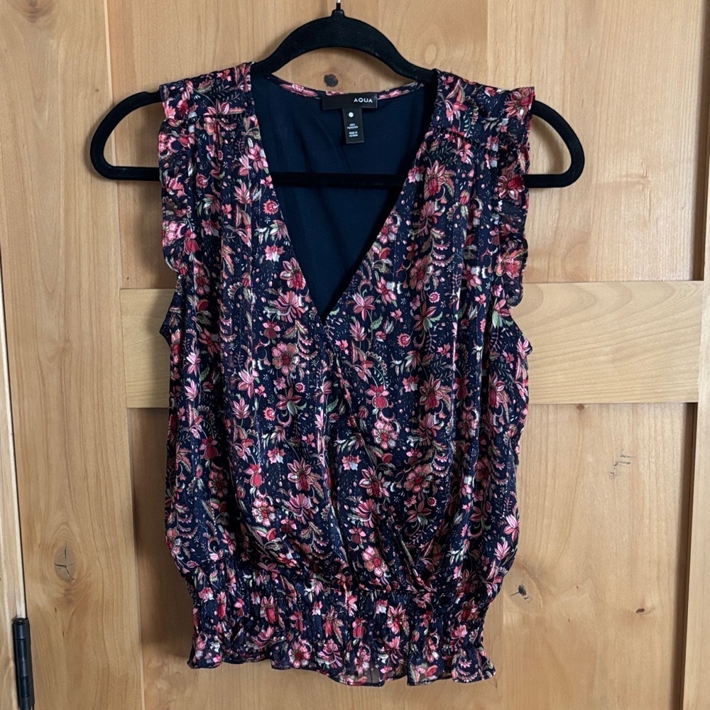 Aqua Floral Sleeveless Blouse - Pink and Black